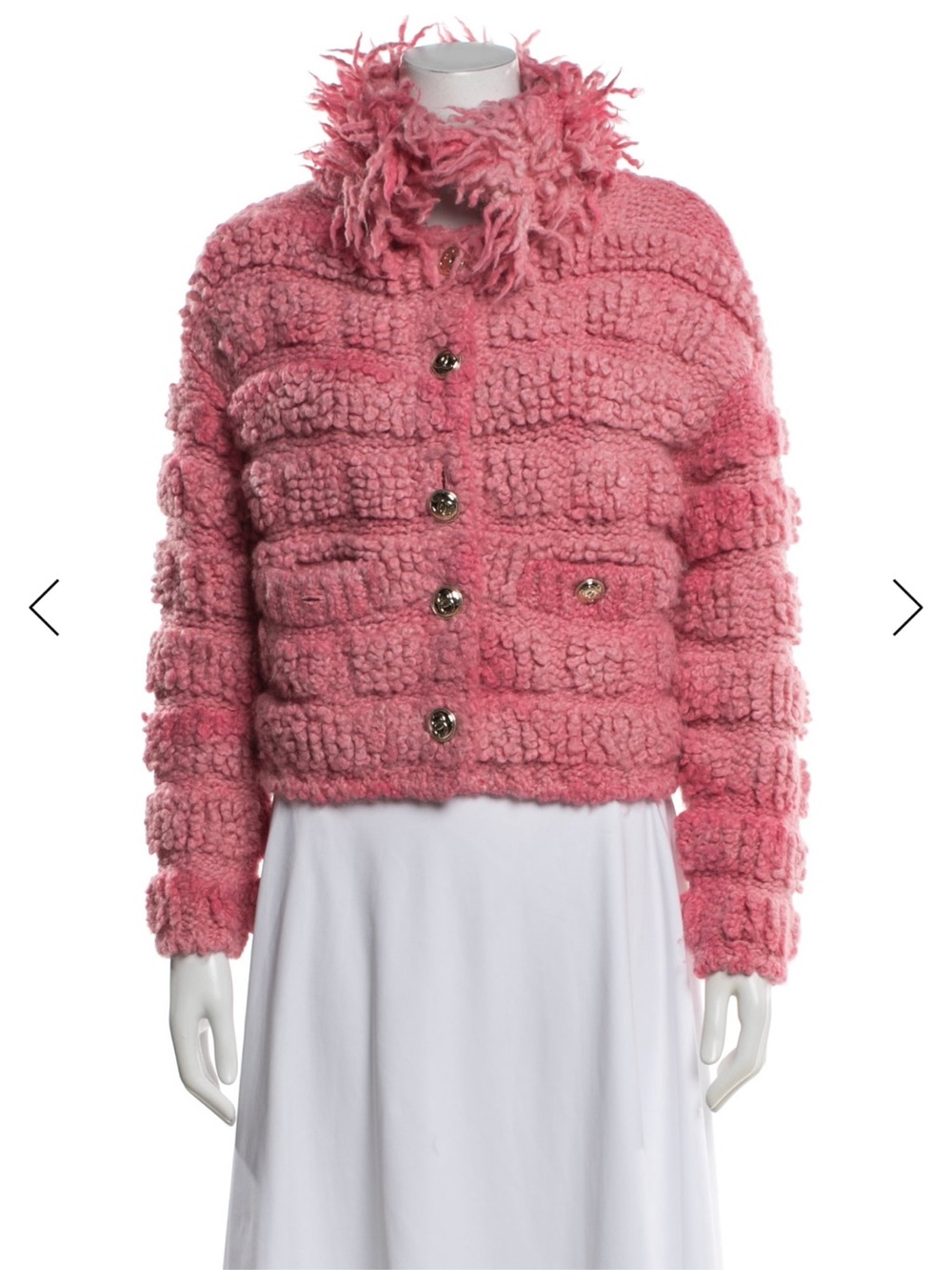 CHANEL Pink Teddy Bouclé Button Jacket